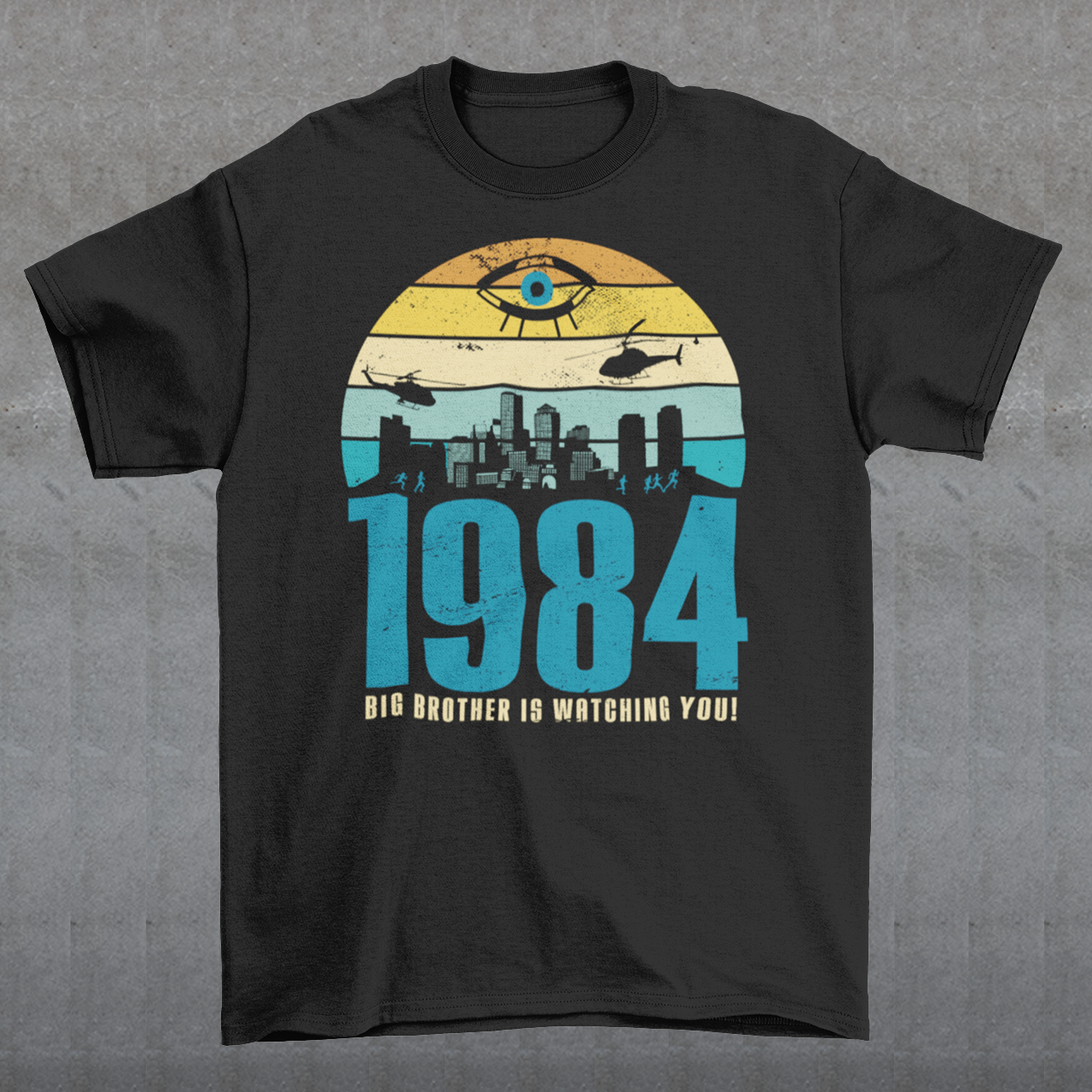 Introducing our George Orwell 1984 t-shirt with a bold "Big Brother is Watching" design! If you're a fan of Orwell's classic dystopian novel or just love thought-provoking literary references, this shirt is for you. The design features the iconic phrase "Big Brother is Watching" in small, bold letters, set against a stark sunset background. The lettering has a slightly distressed, vintage look, giving the shirt a cool, edgy vibe.