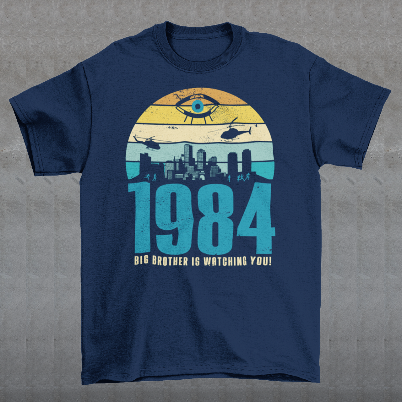 Introducing our George Orwell 1984 t-shirt with a bold "Big Brother is Watching" design! If you're a fan of Orwell's classic dystopian novel or just love thought-provoking literary references, this shirt is for you. The design features the iconic phrase "Big Brother is Watching" in small, bold letters, set against a stark sunset background. The lettering has a slightly distressed, vintage look, giving the shirt a cool, edgy vibe.