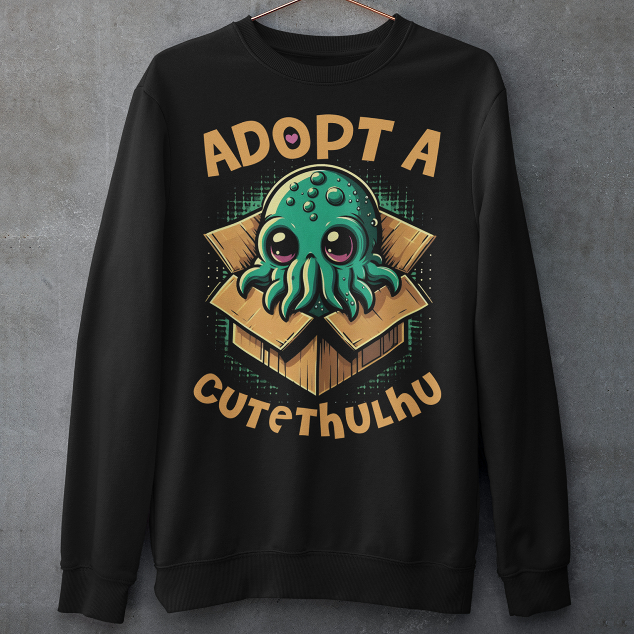 Embrace the whimsy of the cosmic with our "Adopt a Cutethulhu" Sweatshirt! Featuring an adorable depiction of Cthulhu, this charming design reimagines the ancient cosmic entity in the most delightful way possible. Nestled snugly in a cozy cardboard box, our little Cutethulhu waits patiently with big, endearing eyes that are impossible to resist. Whether you're a Lovecraft enthusiast or just a fan of cute and quirky designs, the "Adopt a Cutethulhu" Sweatshirt is the perfect blend of myth and adorableness.