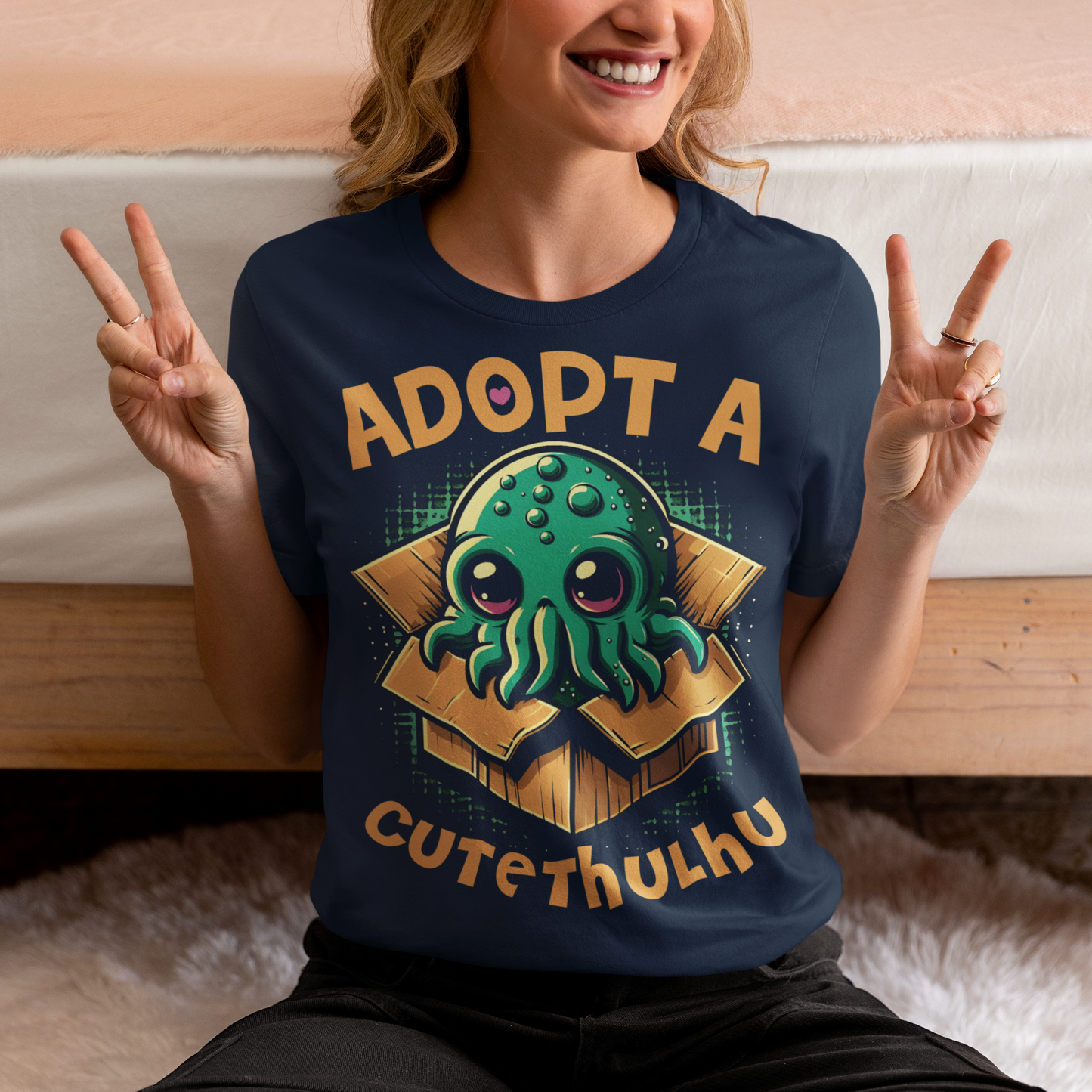 Embrace the whimsy of the cosmic with our "Adopt a Cutethulhu" T-shirt! Featuring an adorable depiction of Cthulhu, this charming design reimagines the ancient cosmic entity in the most delightful way possible. Nestled snugly in a cozy cardboard box, our little Cutethulhu waits patiently with big, endearing eyes that are impossible to resist. Whether you're a Lovecraft enthusiast or just a fan of cute and quirky designs, the "Adopt a Cutethulhu" T-shirt is the perfect blend of myth and adorableness.