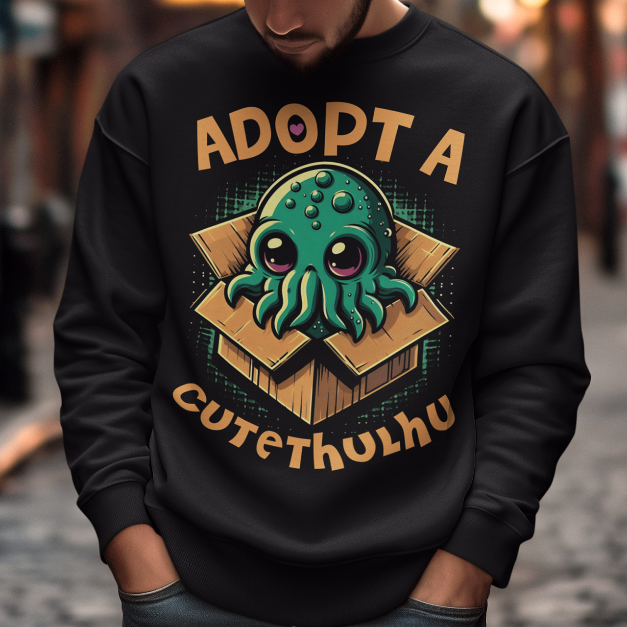 Embrace the whimsy of the cosmic with our "Adopt a Cutethulhu" Sweatshirt! Featuring an adorable depiction of Cthulhu, this charming design reimagines the ancient cosmic entity in the most delightful way possible. Nestled snugly in a cozy cardboard box, our little Cutethulhu waits patiently with big, endearing eyes that are impossible to resist. Whether you're a Lovecraft enthusiast or just a fan of cute and quirky designs, the "Adopt a Cutethulhu" Sweatshirt is the perfect blend of myth and adorableness.