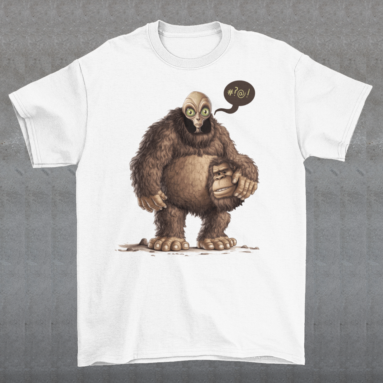 Introducing our out-of-this-world creation: the "Alien in Bigfoot Suit" t-shirt, where extraterrestrial meets cryptid in a whimsical fusion of mystery and humor. Picture this: a classic, comfortable cotton tee adorned with a quirky illustration that will have heads turning and smiles spreading wherever you go. The intricate design captures the essence of both Bigfoot lore and extraterrestrial fascination, blending the realms of cryptozoology and outer space with a playful twist.