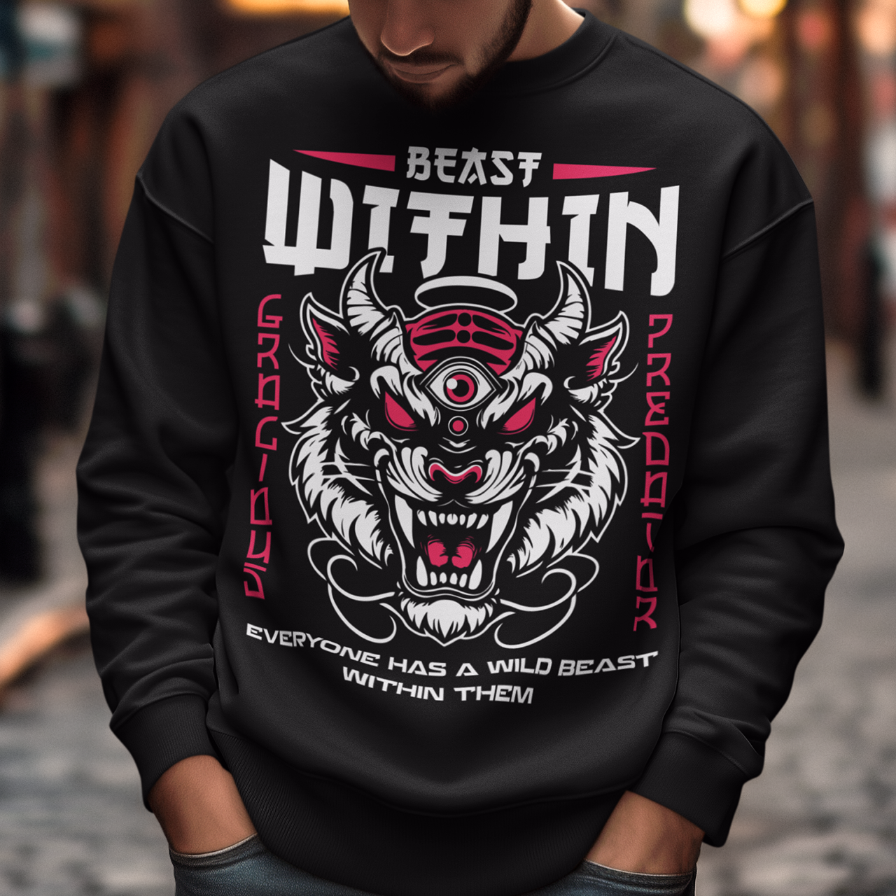 Introducing our captivating and empowering "Beast Within" Tiger Head Sweatshirt – a fearless expression of strength and courage that's bound to make a bold statement. Crafted for those who embrace their inner power, this tee showcases a striking tiger head, capturing the fierce intensity and untamed spirit of this majestic creature. Above the captivating tiger graphic, the words "BEAST WITHIN" stand proudly, serving as a reminder of the untapped potential that resides within each of us.