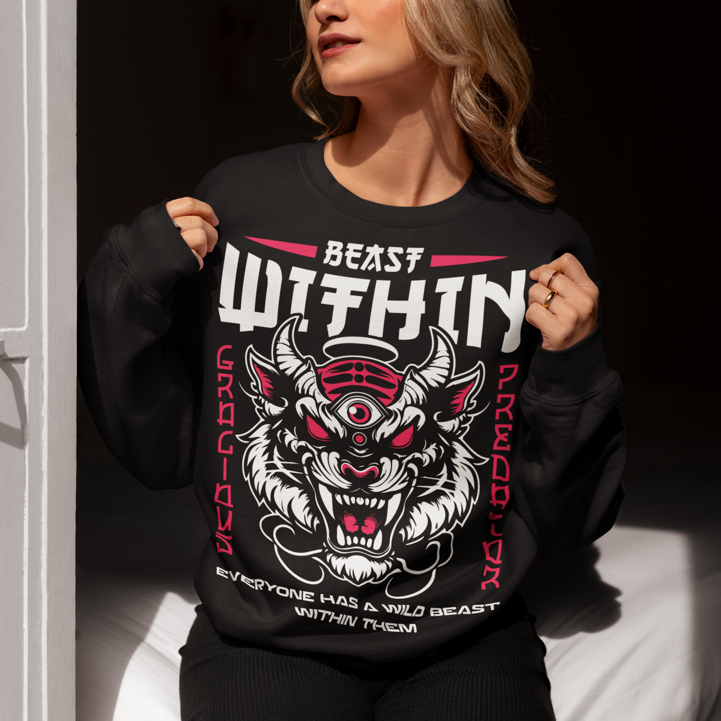Introducing our captivating and empowering "Beast Within" Tiger Head Sweatshirt – a fearless expression of strength and courage that's bound to make a bold statement. Crafted for those who embrace their inner power, this tee showcases a striking tiger head, capturing the fierce intensity and untamed spirit of this majestic creature. Above the captivating tiger graphic, the words "BEAST WITHIN" stand proudly, serving as a reminder of the untapped potential that resides within each of us.