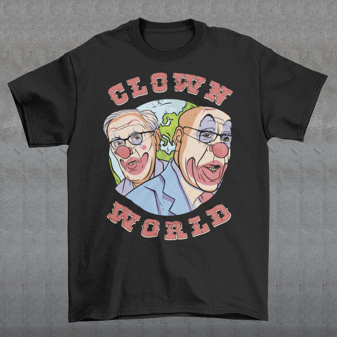 This bold and colorful t-shirt features a playful design that captures the absurdity and chaos of our modern times. With a cast of wacky characters, including clowns, jesters, and other oddball creatures, this shirt is perfect for anyone who loves a good laugh or wants to show their disdain for the status quo.