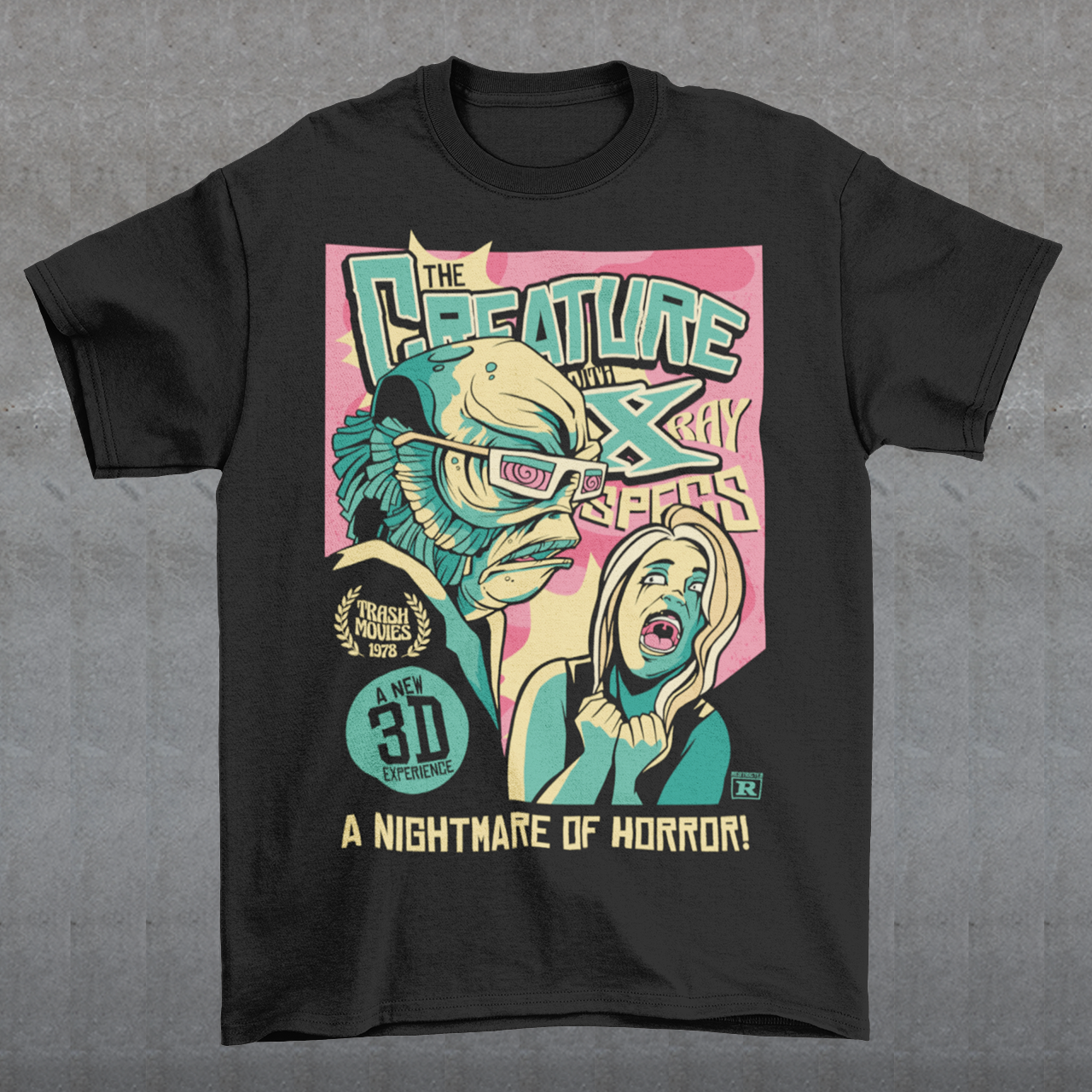Unleash the monster within with this bold and striking Creature from the Black Lagoon comic book design. Featuring the iconic creature emerging from the depths of the murky lagoon, this t-shirt is a must-have for any fan of classic horror movies and graphic novels. The comic book artwork captures every terrifying detail of the creature's scaly skin and piercing eyes, making it a truly spine-chilling addition to your wardrobe.