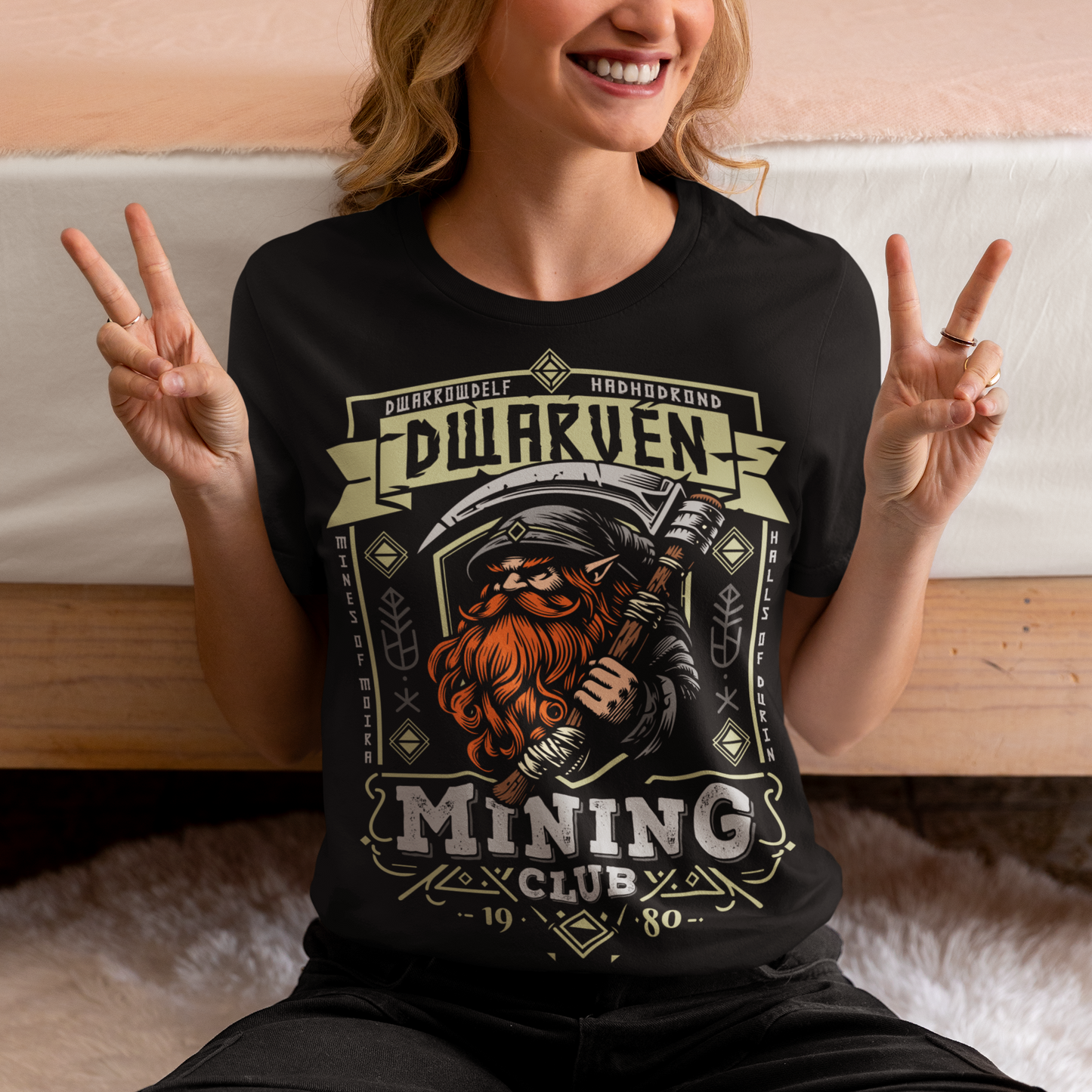 Join the ranks of the underground elite with our Dwarven Mining Club t-shirt! Featuring a bold illustration of a rugged dwarf — pickaxe in hand, beard thick with grit, and a steely glint in his eye — this design is perfect for fans of fantasy, adventure, and all things dwarven. The distressed DWARVEN MINING CLUB text gives it a vintage, hard-worn look, like it’s seen years of digging deep into the earth. Whether you're gaming, cosplaying, or just showing off your love for the stoutest race in fantasy lore,