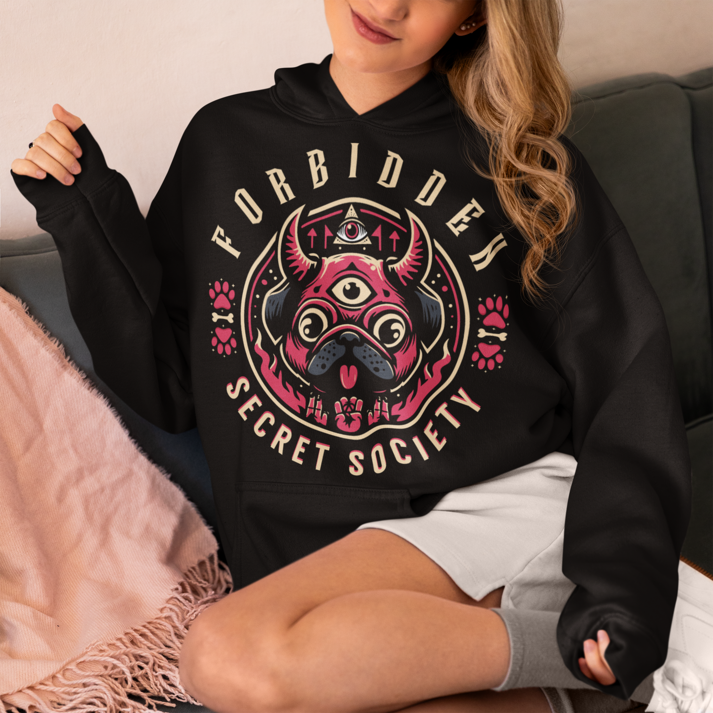 "Step into the enigmatic world of clandestine societies with our Forbidden Secret Society hoodie featuring the elusive Illuminati pug. This captivating design showcases a sloth adorned with symbolic imagery, including the all-seeing third eye, hinting at hidden knowledge and mystic insight. Embrace the intrigue and mystery as you don this unique hoodie, inviting curiosity and speculation wherever you go.