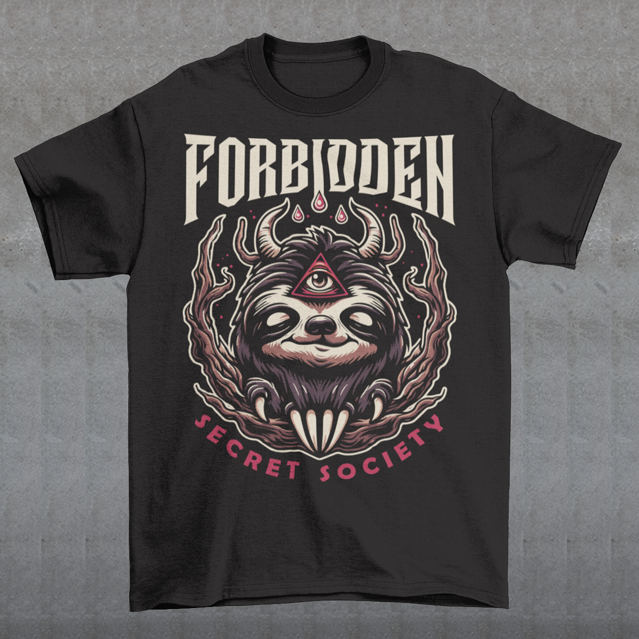 "Step into the enigmatic world of clandestine societies with our Forbidden Secret Society t-shirt featuring the elusive Illuminati sloth. This captivating design showcases a sloth adorned with symbolic imagery, including the all-seeing third eye, hinting at hidden knowledge and mystic insight. Embrace the intrigue and mystery as you don this unique tee, inviting curiosity and speculation wherever you go.