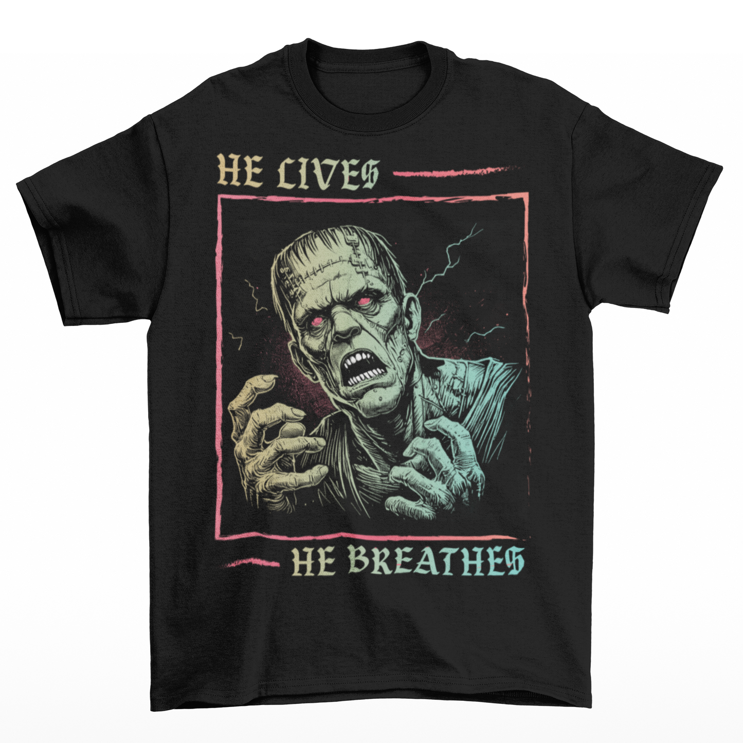 Unleash the power of classic horror with this bold Frankenstein T-Shirt! Featuring a striking, high-contrast illustration of Frankenstein’s monster, the design captures the iconic creature in vivid detail, with piercing eyes and a dramatic aura of life and electricity. Wear it to make a statement, celebrate the macabre, or just show off your love for the timeless tale of Frankenstein’s monster.