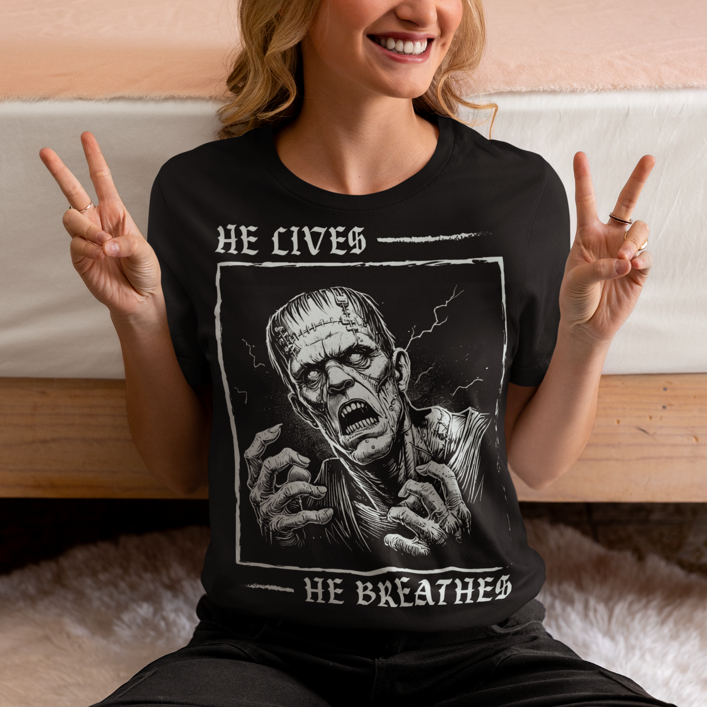 Unleash the power of classic horror with this bold Frankenstein T-Shirt! Featuring a striking, high-contrast illustration of Frankenstein’s monster, the design captures the iconic creature in vivid detail, with piercing eyes and a dramatic aura of life and electricity. Wear it to make a statement, celebrate the macabre, or just show off your love for the timeless tale of Frankenstein’s monster.