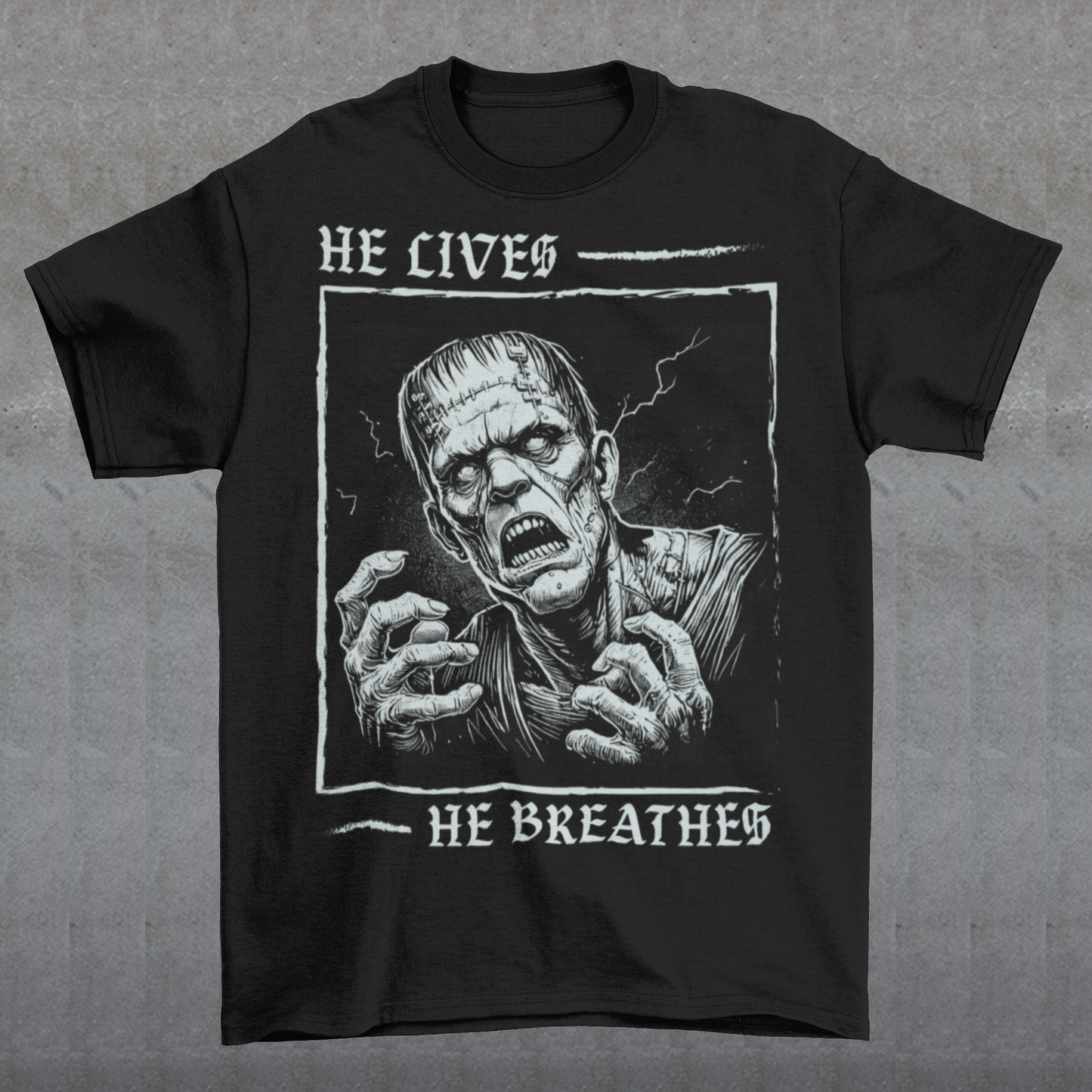 Unleash the power of classic horror with this bold Frankenstein T-Shirt! Featuring a striking, high-contrast illustration of Frankenstein’s monster, the design captures the iconic creature in vivid detail, with piercing eyes and a dramatic aura of life and electricity. Wear it to make a statement, celebrate the macabre, or just show off your love for the timeless tale of Frankenstein’s monster.
