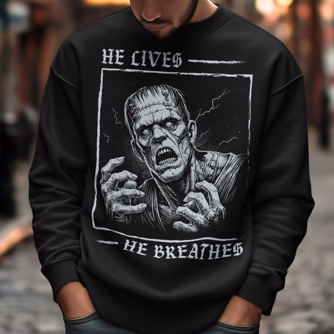 Unleash the power of classic horror with this bold Frankenstein Sweatshirt! Featuring a striking, high-contrast illustration of Frankenstein’s monster, the design captures the iconic creature in vivid detail, with piercing eyes and a dramatic aura of life and electricity. Wear it to make a statement, celebrate the macabre, or just show off your love for the timeless tale of Frankenstein’s monster.