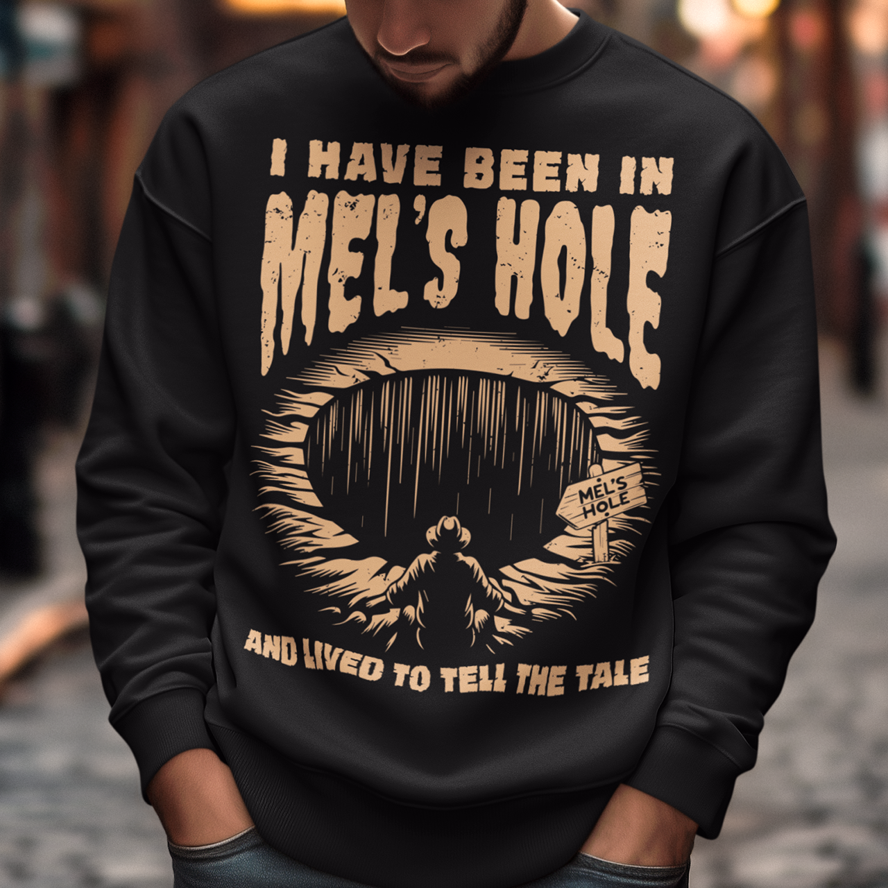 Step into the strange with this quirky and mysterious shirt! Featuring a bold illustration of a curious man peering into a dark, bottomless abyss, this shirt pays homage to the legendary paranormal tale of Mel's Hole — a supposed infinite pit in the wilds of Washington State. The vintage-style artwork is topped with the eerie invitation: "VISIT MEL'S HOLE" in retro tourism font, blending humor, folklore, and a dash of the unexplained.