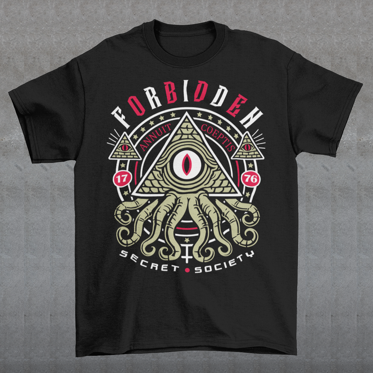 Uncover the hidden truths with this striking Forbidden Secret Society t-shirt. Featuring a mesmerizing graphic of reptilian tentacles slithering from an all-seeing eye pyramid, this design channels the dark mystique of the Illuminati and ancient conspiracies. Bold text wraps around the image, whispering secrets the world was never meant to know. Perfect for truth seekers, conspiracy enthusiasts, or anyone who thrives in the shadows of the unknown.