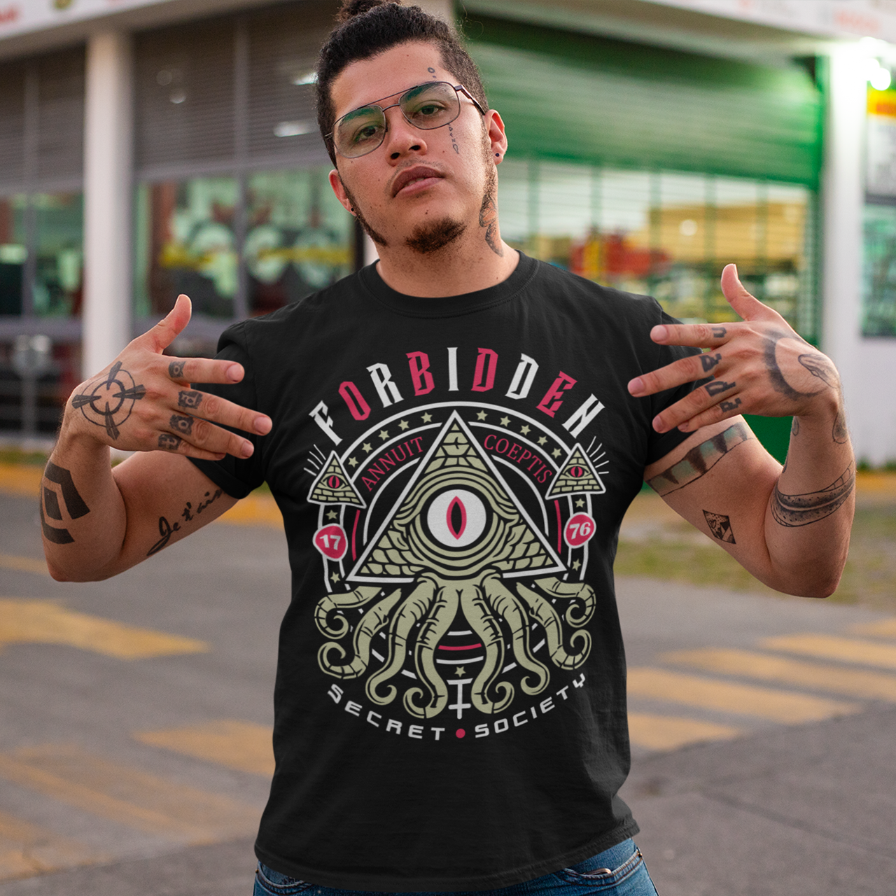 Uncover the hidden truths with this striking Forbidden Secret Society t-shirt. Featuring a mesmerizing graphic of reptilian tentacles slithering from an all-seeing eye pyramid, this design channels the dark mystique of the Illuminati and ancient conspiracies. Bold text wraps around the image, whispering secrets the world was never meant to know. Perfect for truth seekers, conspiracy enthusiasts, or anyone who thrives in the shadows of the unknown.