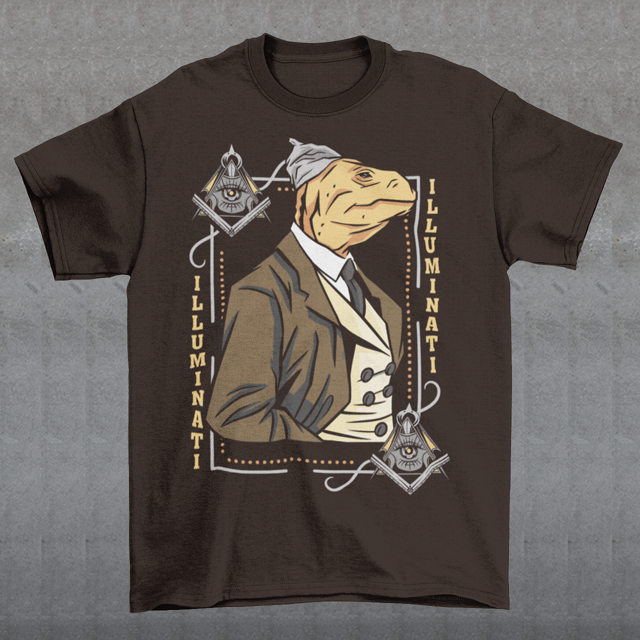 Introducing the enigmatic and captivating "Lizard Illuminati" T-shirt, a bold and eccentric garment that seamlessly blends conspiracy theories with reptilian sophistication. This one-of-a-kind tee is not just a piece of clothing; it's a statement, a conversation starter, and a whimsical nod to the mysteries that lurk in the shadows.
