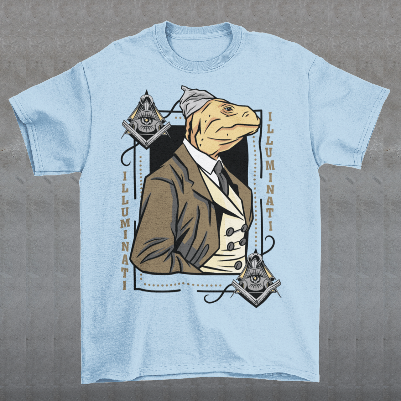 Introducing the enigmatic and captivating "Lizard Illuminati" T-shirt, a bold and eccentric garment that seamlessly blends conspiracy theories with reptilian sophistication. This one-of-a-kind tee is not just a piece of clothing; it's a statement, a conversation starter, and a whimsical nod to the mysteries that lurk in the shadows.