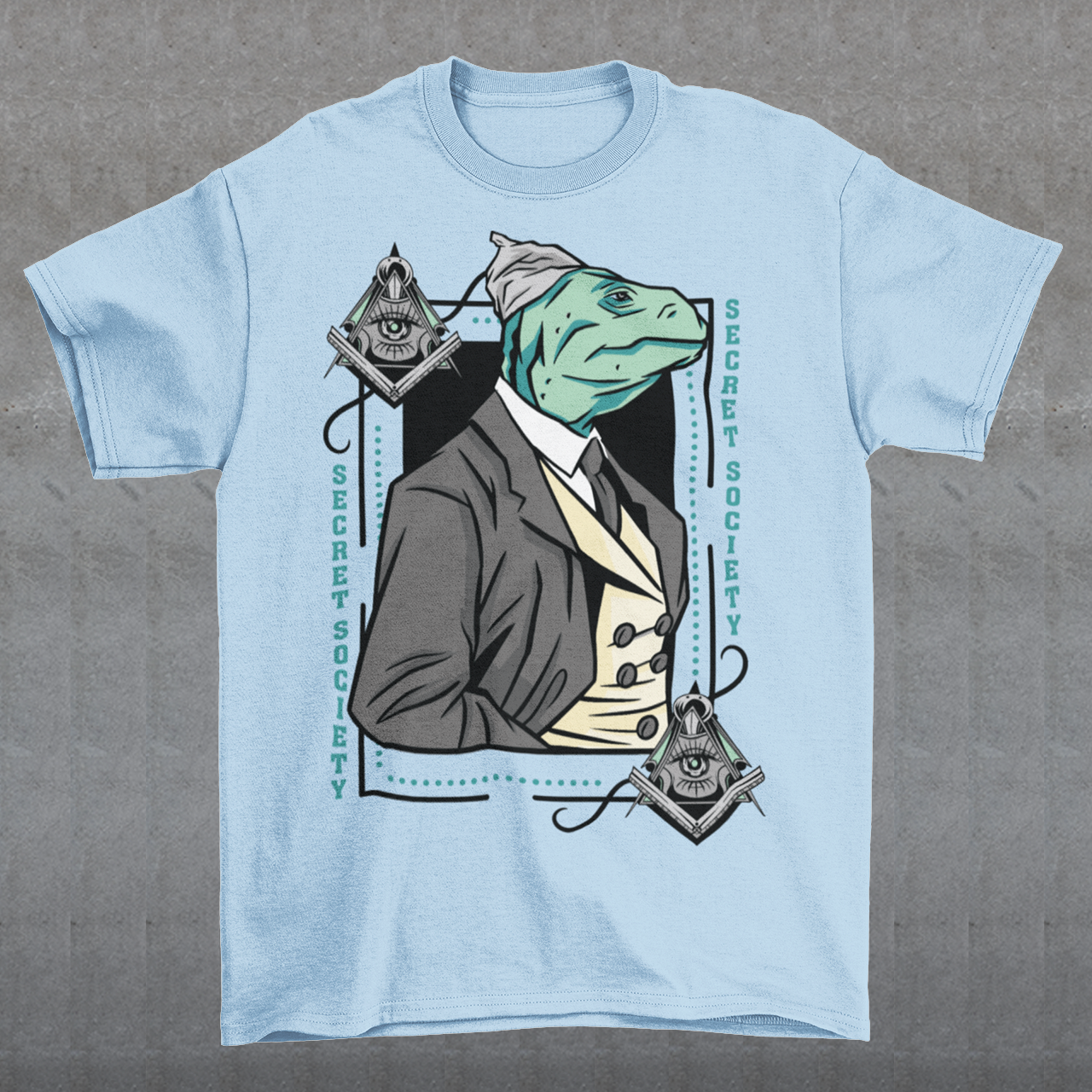 Introducing the enigmatic and captivating "Lizard Illuminati" T-shirt, a bold and eccentric garment that seamlessly blends conspiracy theories with reptilian sophistication. This one-of-a-kind tee is not just a piece of clothing; it's a statement, a conversation starter, and a whimsical nod to the mysteries that lurk in the shadows.