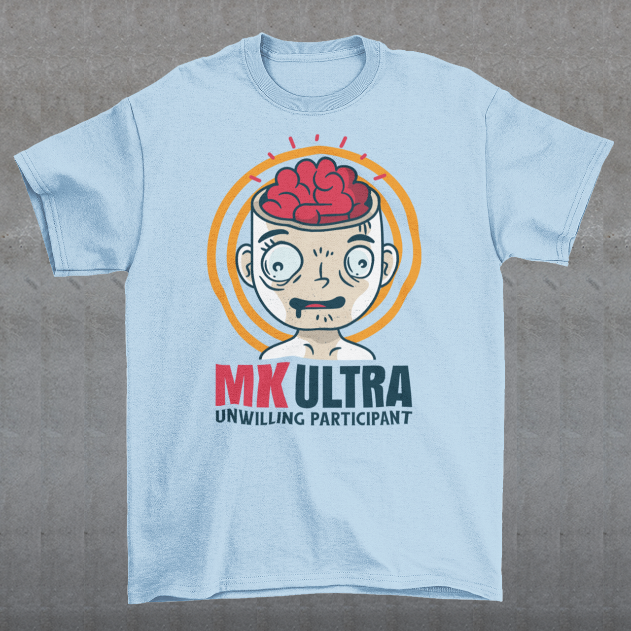 Unveil the enigmatic with our 'MK ULTRA UNWILLING PARTICIPANT' t-shirt! This design boldly features an intriguing graphic of a person with a visible brain, symbolizing the unseen complexities within. Beneath this thought-provoking image lies the impactful message, 'MK ULTRA UNWILLING PARTICIPANT,' a reminder of historical complexities and the exploration of human consciousness.