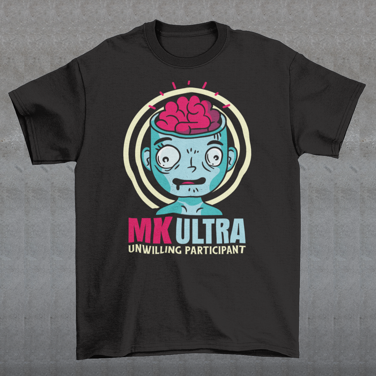 Unveil the enigmatic with our 'MK ULTRA UNWILLING PARTICIPANT' t-shirt! This design boldly features an intriguing graphic of a person with a visible brain, symbolizing the unseen complexities within. Beneath this thought-provoking image lies the impactful message, 'MK ULTRA UNWILLING PARTICIPANT,' a reminder of historical complexities and the exploration of human consciousness.
