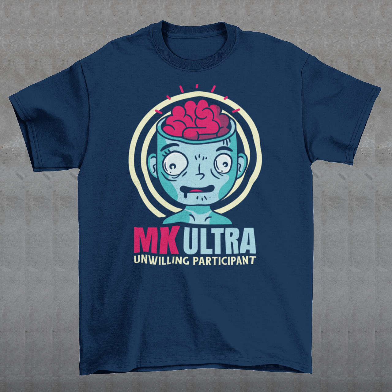 Unveil the enigmatic with our 'MK ULTRA UNWILLING PARTICIPANT' t-shirt! This design boldly features an intriguing graphic of a person with a visible brain, symbolizing the unseen complexities within. Beneath this thought-provoking image lies the impactful message, 'MK ULTRA UNWILLING PARTICIPANT,' a reminder of historical complexities and the exploration of human consciousness.