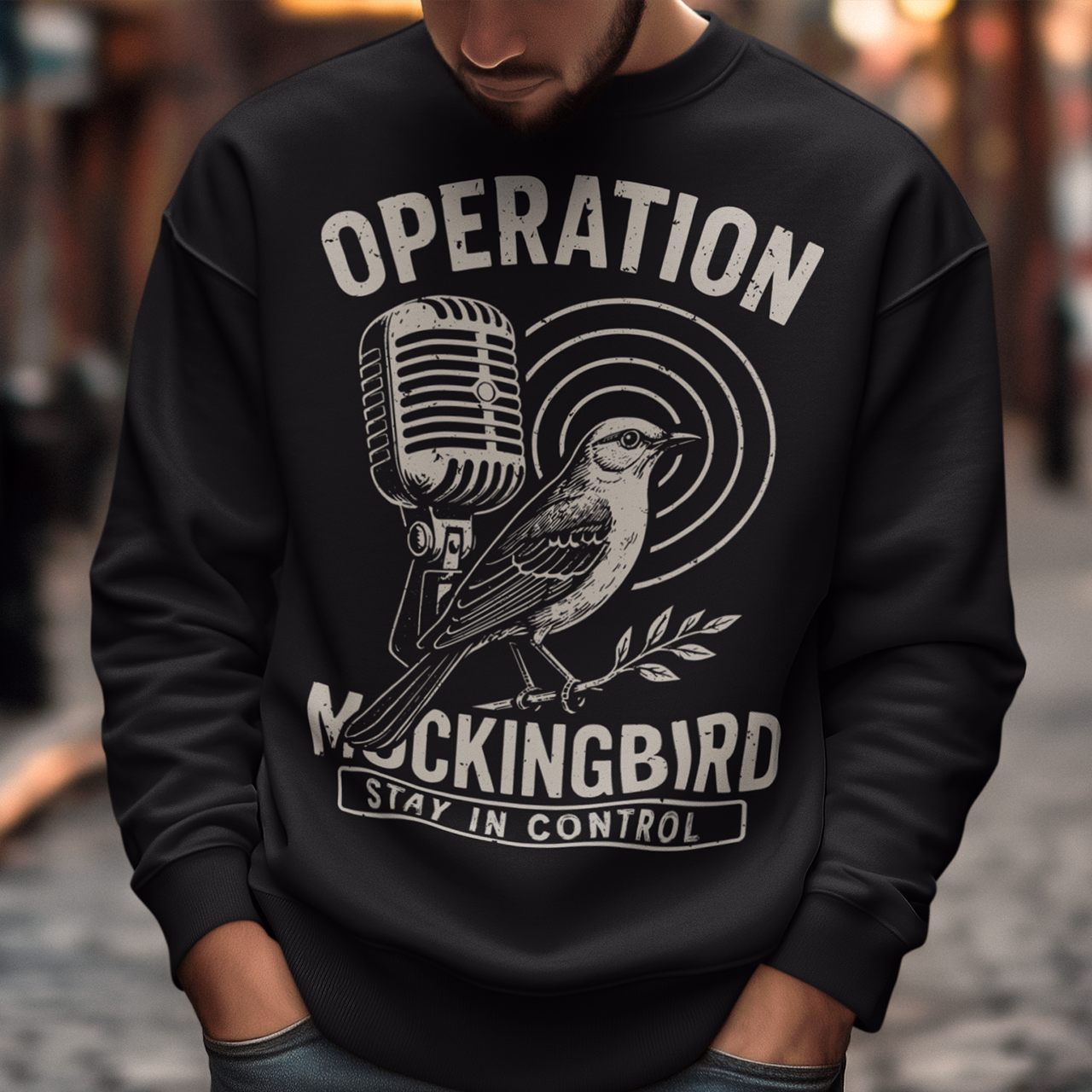 Celebrate a fascinating piece of Cold War history with this Operation Mockingbird sweatshirt. Featuring a sleek graphic of a mockingbird perched on a microphone, the design nods to the program that sought to influence news media during the mid-20th century. Perfect for history enthusiasts, political science buffs, and anyone who loves thought-provoking apparel.