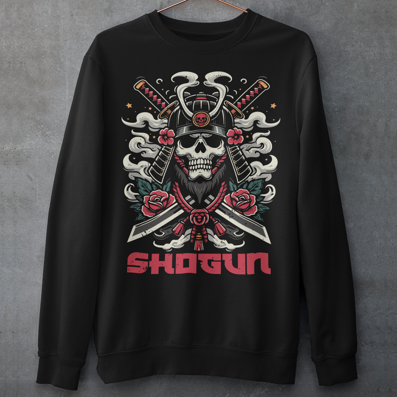 Embrace the ancient warrior spirit with our Skeleton Shogun Samurai Sweatshirt. This striking design combines the mystique of a shogun's authority with the fierce prowess of a samurai warrior, all embodied in the form of a skeletal figure. The intricately detailed illustration features the skeleton adorned in traditional samurai armor, with two katana's. Beneath the imposing figure, the word "SHOGUN" is boldly emblazoned, signifying power, honor, and leadership.
