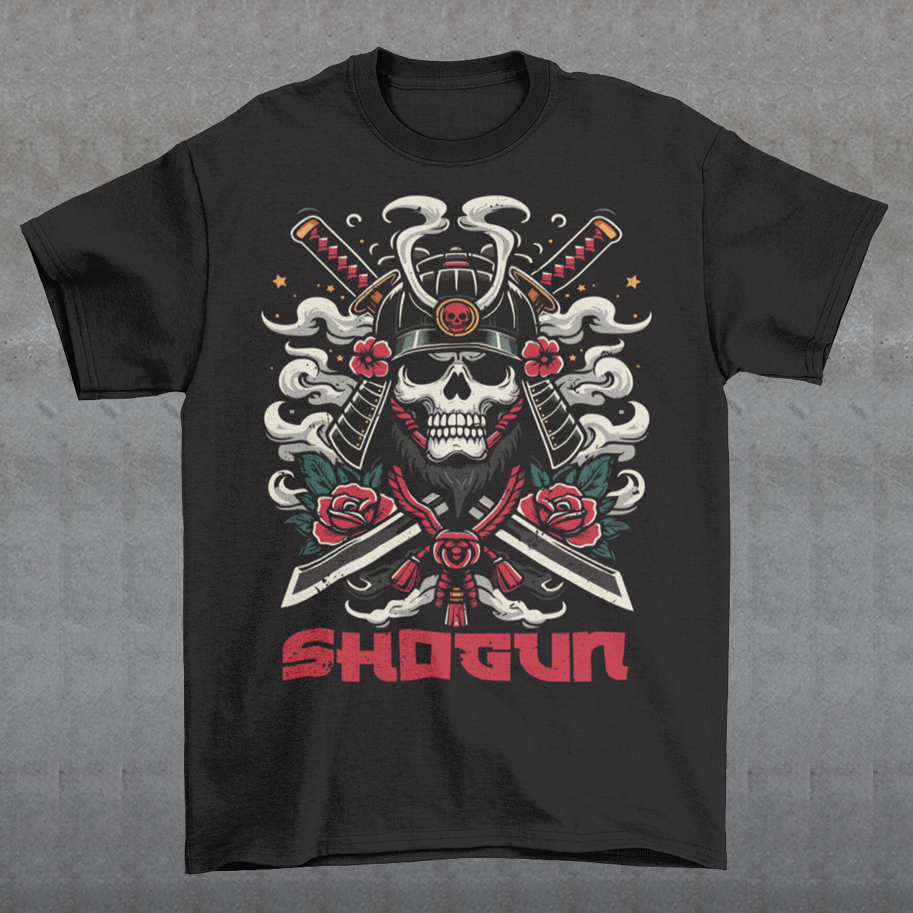 Embrace the ancient warrior spirit with our Skeleton Shogun Samurai t-shirt. This striking design combines the mystique of a shogun's authority with the fierce prowess of a samurai warrior, all embodied in the form of a skeletal figure. The intricately detailed illustration features the skeleton adorned in traditional samurai armor, with two katana's. Beneath the imposing figure, the word "SHOGUN" is boldly emblazoned, signifying power, honor, and leadership.