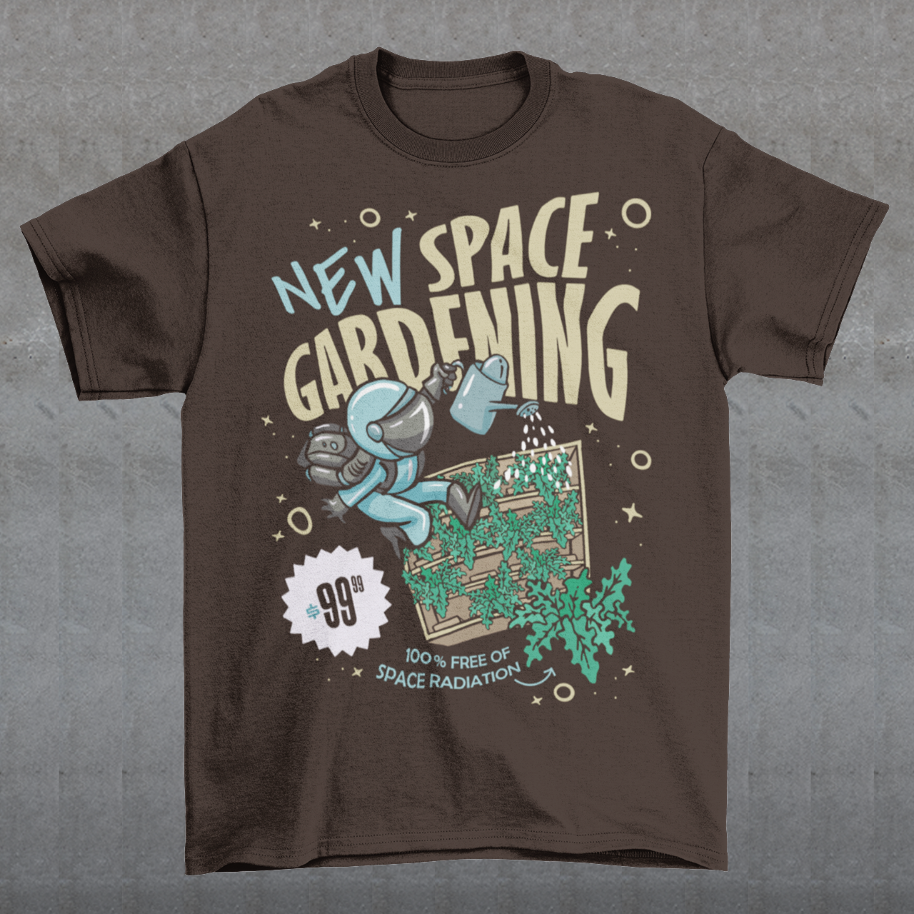 Embrace the cosmic green thumb with our captivating "Space Gardening" t-shirt design. This visionary artwork combines the wonders of space exploration with the tranquility of nurturing nature. Picture a whimsical scene where a courageous astronaut, floating weightlessly amidst the stars, tends to a flourishing celestial garden. Whether you're a fan of outer space or simply appreciate the beauty of gardening, this design serves as a symbolic reminder of the boundless possibilities that await.