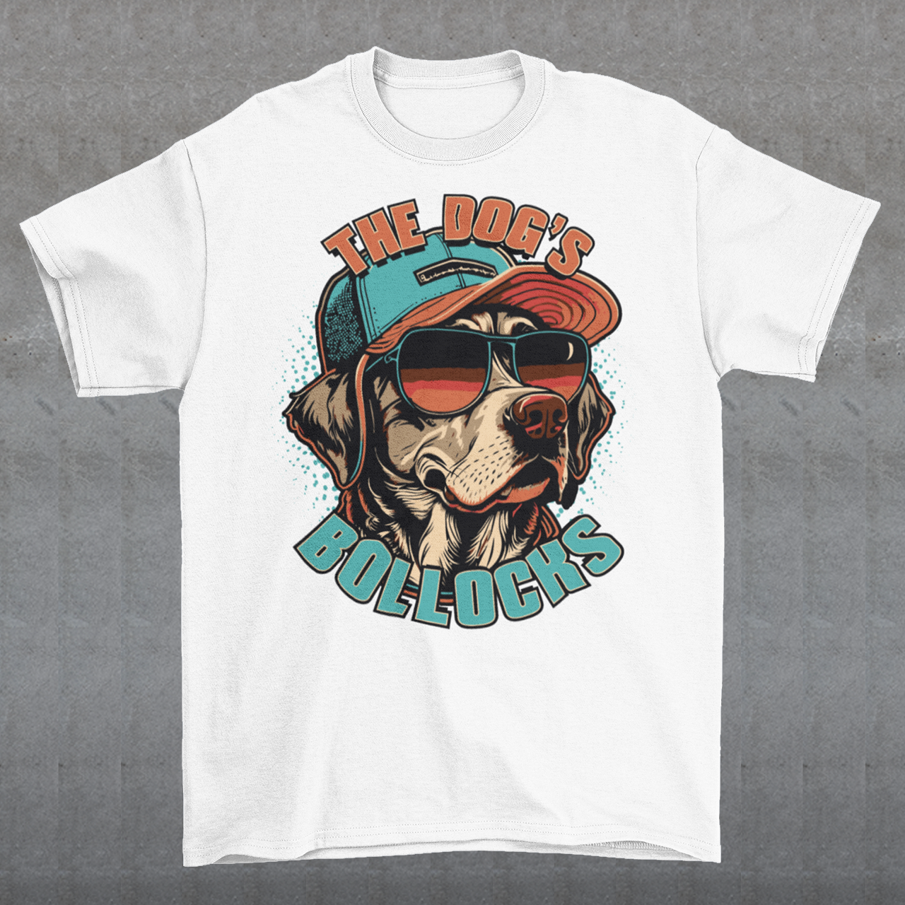 Introducing our funky and hilarious t-shirt featuring a cool canine companion who's ready to take the fashion world by storm. This attention-grabbing design showcases a lovable dog wearing a stylish cap and trendy sunglasses. With an air of confidence and undeniable charm, this pup is sure to turn heads wherever you go. Emblazoned across the front of the shirt, you'll find the bold and cheeky text "THE DOG'S BOLLOCKS." It's a witty nod to the dog's confident demeanor and undeniable swagger.