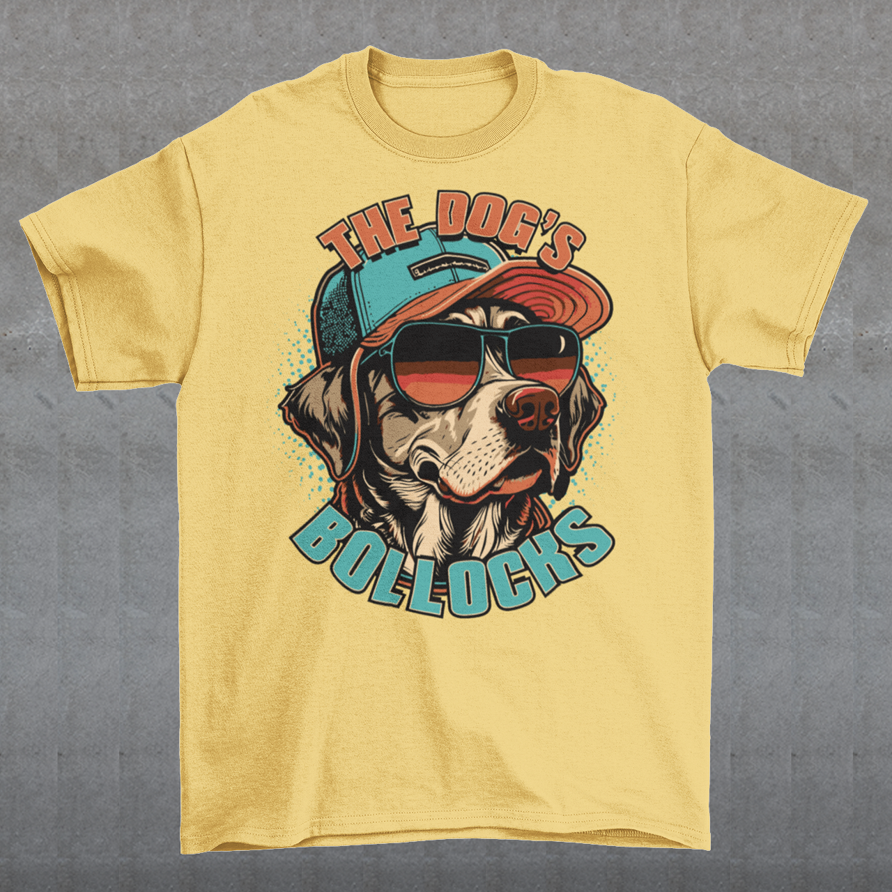 Introducing our funky and hilarious t-shirt featuring a cool canine companion who's ready to take the fashion world by storm. This attention-grabbing design showcases a lovable dog wearing a stylish cap and trendy sunglasses. With an air of confidence and undeniable charm, this pup is sure to turn heads wherever you go. Emblazoned across the front of the shirt, you'll find the bold and cheeky text "THE DOG'S BOLLOCKS." It's a witty nod to the dog's confident demeanor and undeniable swagger.