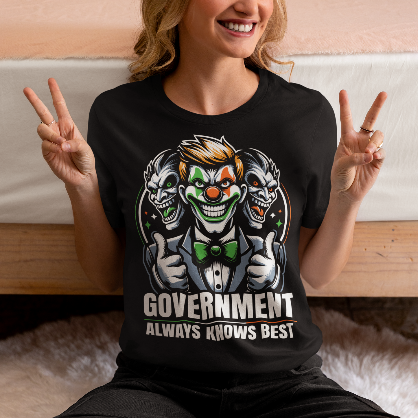ntroducing our Government Clown T-Shirt, a satirical statement piece that's sure to turn heads and spark conversations. Featuring a whimsical depiction of a clown with bureaucratic attire and a comically oversized tie, this design captures the essence of government inefficiency with a touch of humor.