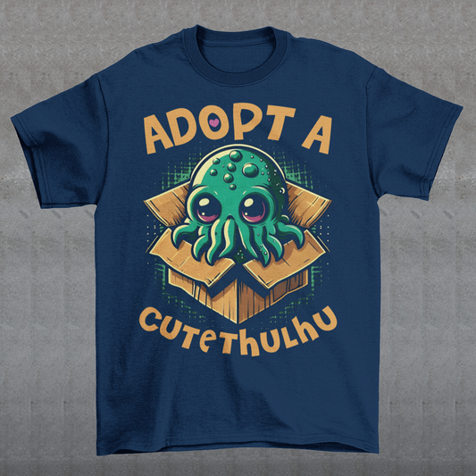 Embrace the whimsy of the cosmic with our "Adopt a Cutethulhu" T-shirt! Featuring an adorable depiction of Cthulhu, this charming design reimagines the ancient cosmic entity in the most delightful way possible. Nestled snugly in a cozy cardboard box, our little Cutethulhu waits patiently with big, endearing eyes that are impossible to resist. Whether you're a Lovecraft enthusiast or just a fan of cute and quirky designs, the "Adopt a Cutethulhu" T-shirt is the perfect blend of myth and adorableness.