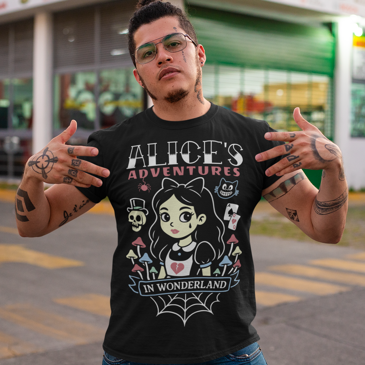 Step into a twisted dreamscape with our “Alice’s Adventures in Wonderland” t-shirt — a dark and whimsical take on the classic tale. Featuring a bold gothic design of Alice surrounded by eerie mushrooms, a grinning cat, and haunting details, this cozy shirt blends creepy-cute vibes with vintage fantasy style. Perfect for fans of dark art, gothic fashion, and Wonderland-inspired horror, this shirt makes a statement wherever you go.