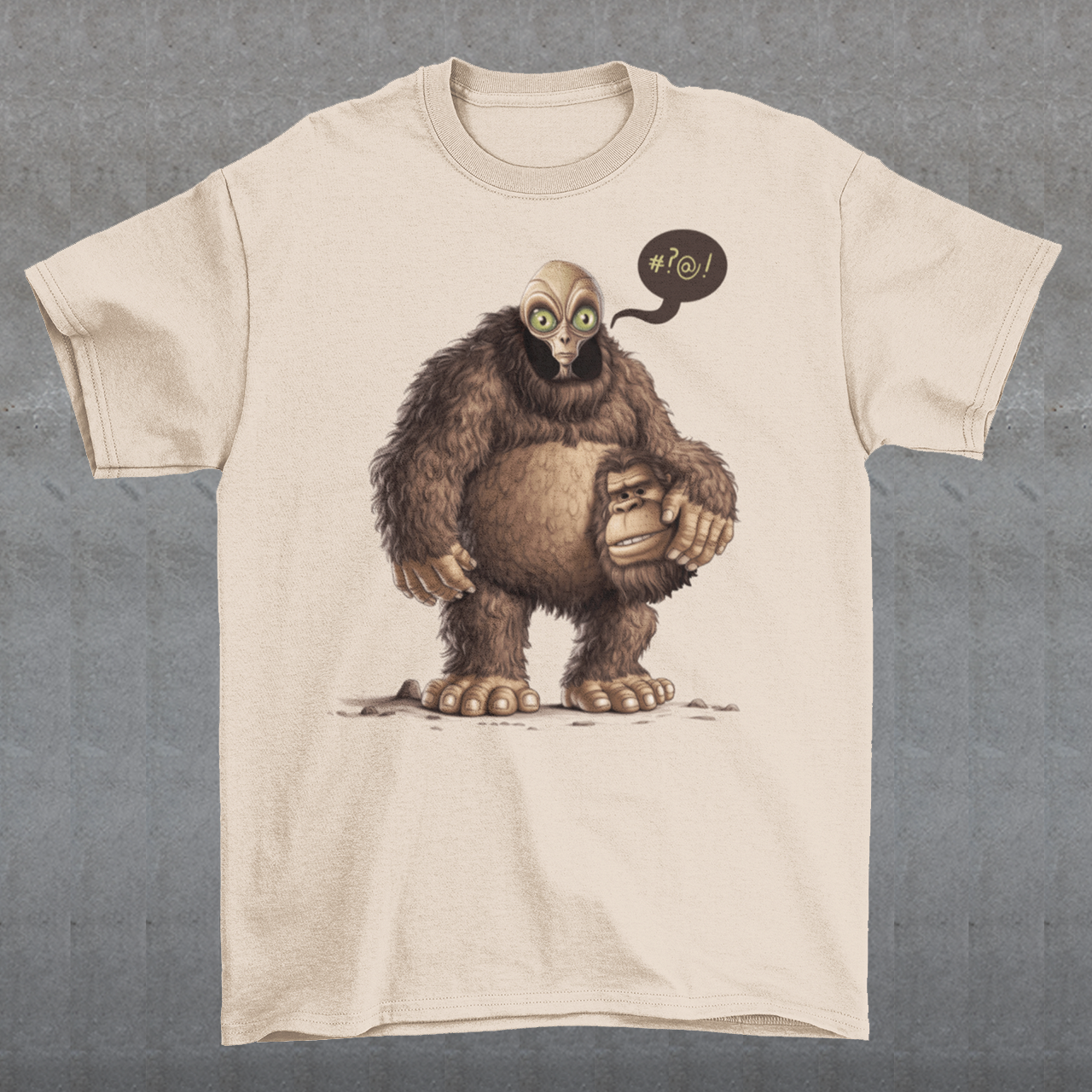 Introducing our out-of-this-world creation: the "Alien in Bigfoot Suit" t-shirt, where extraterrestrial meets cryptid in a whimsical fusion of mystery and humor. Picture this: a classic, comfortable cotton tee adorned with a quirky illustration that will have heads turning and smiles spreading wherever you go. The intricate design captures the essence of both Bigfoot lore and extraterrestrial fascination, blending the realms of cryptozoology and outer space with a playful twist.