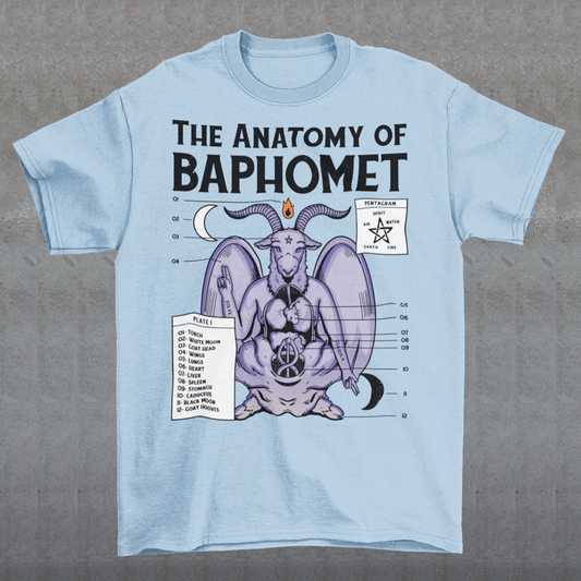 Introducing the captivating "Anatomy of Baphomet" t-shirt design, a bold and enigmatic representation of the mystical and occult. This intricate artwork delves into the depths of Baphomet, an emblematic figure associated with occult traditions, esoteric knowledge, and the mysterious. The design, masterfully crafted with meticulous attention to detail, reveals the intricate layers and symbolism that make up the essence of Baphomet.