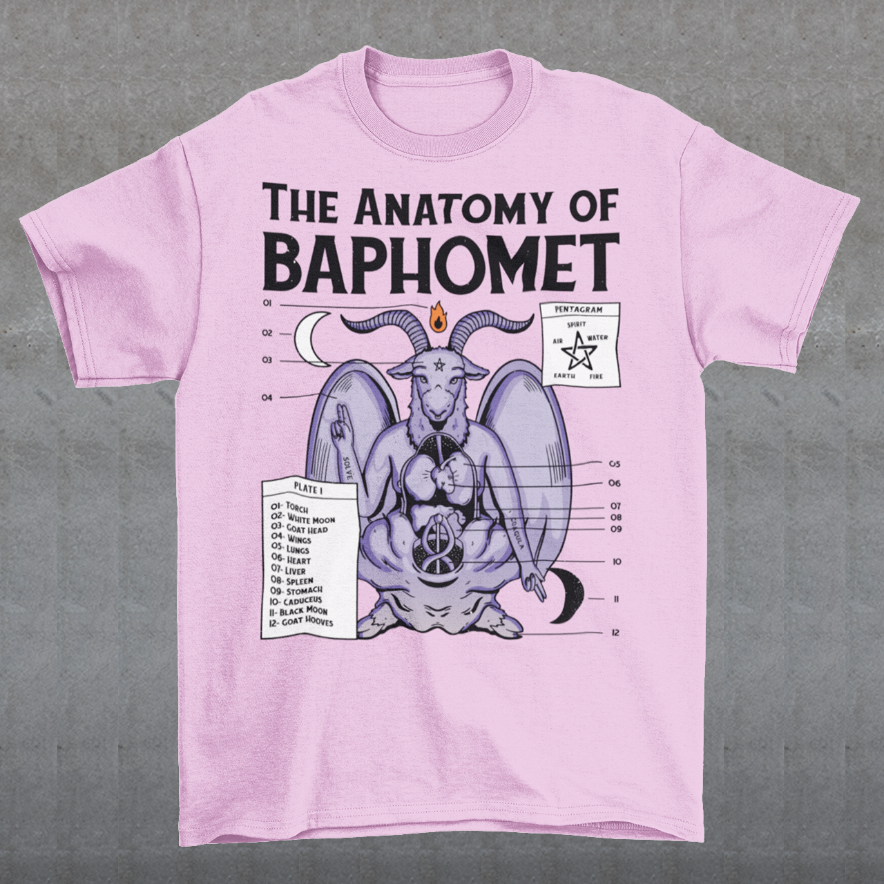 Introducing the captivating "Anatomy of Baphomet" t-shirt design, a bold and enigmatic representation of the mystical and occult. This intricate artwork delves into the depths of Baphomet, an emblematic figure associated with occult traditions, esoteric knowledge, and the mysterious. The design, masterfully crafted with meticulous attention to detail, reveals the intricate layers and symbolism that make up the essence of Baphomet.