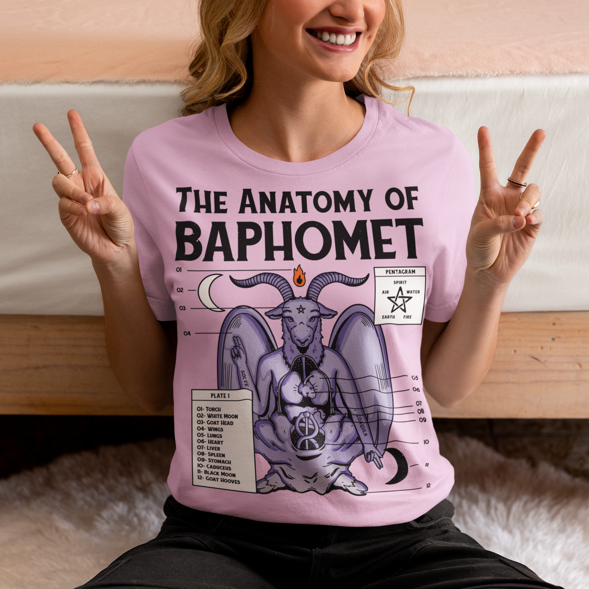 Introducing the captivating "Anatomy of Baphomet" t-shirt design, a bold and enigmatic representation of the mystical and occult. This intricate artwork delves into the depths of Baphomet, an emblematic figure associated with occult traditions, esoteric knowledge, and the mysterious. The design, masterfully crafted with meticulous attention to detail, reveals the intricate layers and symbolism that make up the essence of Baphomet.
