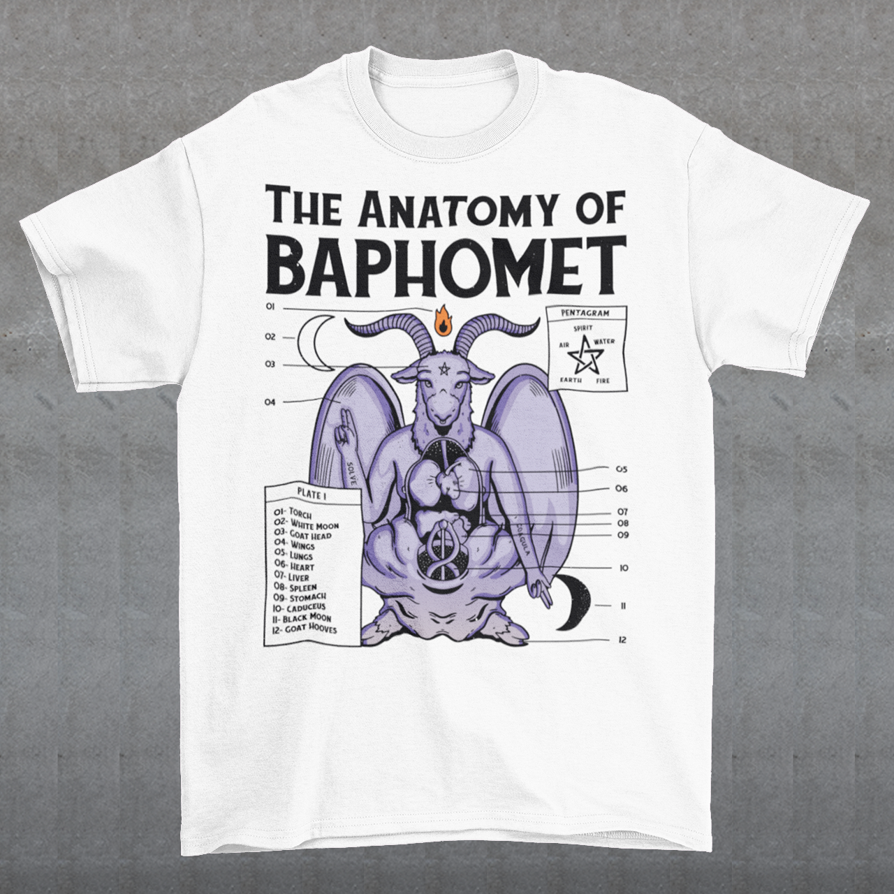 Introducing the captivating "Anatomy of Baphomet" t-shirt design, a bold and enigmatic representation of the mystical and occult. This intricate artwork delves into the depths of Baphomet, an emblematic figure associated with occult traditions, esoteric knowledge, and the mysterious. The design, masterfully crafted with meticulous attention to detail, reveals the intricate layers and symbolism that make up the essence of Baphomet.