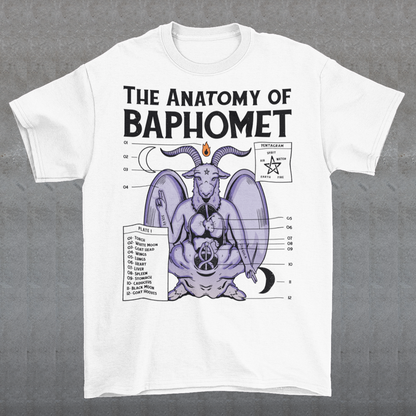 Introducing the captivating "Anatomy of Baphomet" t-shirt design, a bold and enigmatic representation of the mystical and occult. This intricate artwork delves into the depths of Baphomet, an emblematic figure associated with occult traditions, esoteric knowledge, and the mysterious. The design, masterfully crafted with meticulous attention to detail, reveals the intricate layers and symbolism that make up the essence of Baphomet.