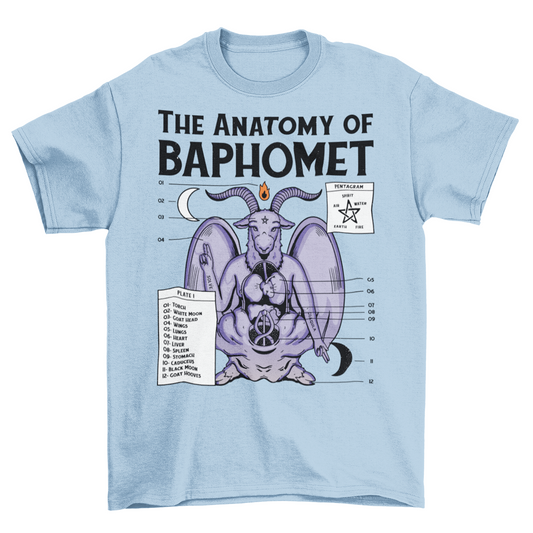 Light blue t-shirt with the anatomy of baphomet design.