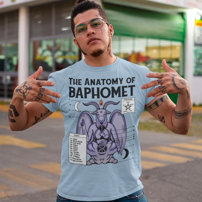 Introducing the captivating "Anatomy of Baphomet" t-shirt design, a bold and enigmatic representation of the mystical and occult. This intricate artwork delves into the depths of Baphomet, an emblematic figure associated with occult traditions, esoteric knowledge, and the mysterious. The design, masterfully crafted with meticulous attention to detail, reveals the intricate layers and symbolism that make up the essence of Baphomet.