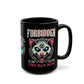 Black mug of an Illuminati possum with a third eye with text FORBIDDEN SECRET SOCIETY.