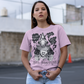 Pink t-shirt of hand drawn fortune teller with speechbubbles that read "I CAN SEE CLEARLY YOU'RE AN IDIOT". Text underneath says "BAD FORTUNE".