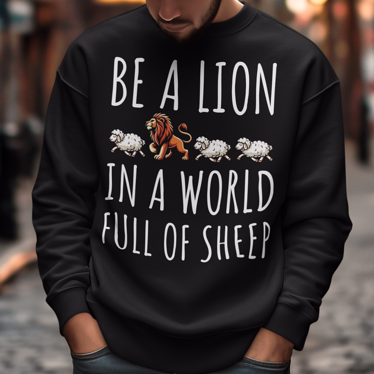 Unleash your inner strength and stand out from the crowd with our bold and inspiring t-shirt. Featuring a powerful graphic of a majestic lion confidently leading three sheep, this design embodies courage and individuality. The striking text "BE A LION IN A WORLD FULL OF SHEEP" serves as a motivational mantra, encouraging you to embrace your uniqueness and lead with confidence.