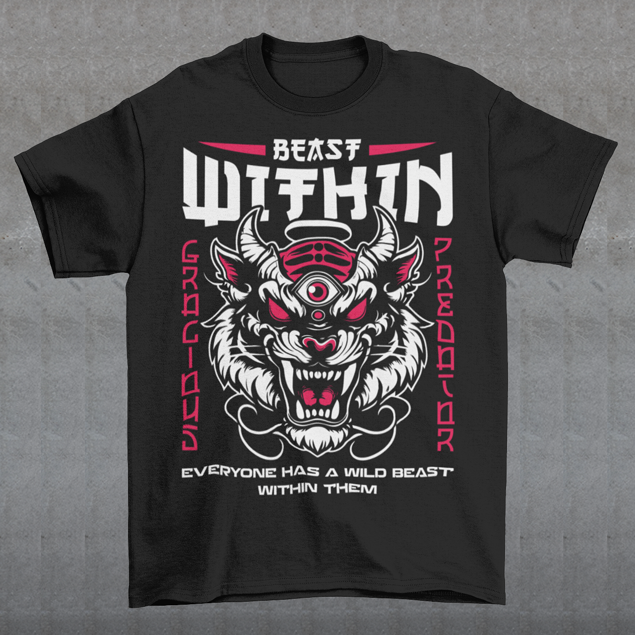 Introducing our captivating and empowering "Beast Within" Tiger Head T-Shirt – a fearless expression of strength and courage that's bound to make a bold statement. Crafted for those who embrace their inner power, this tee showcases a striking tiger head, capturing the fierce intensity and untamed spirit of this majestic creature. Above the captivating tiger graphic, the words "BEAST WITHIN" stand proudly, serving as a reminder of the untapped potential that resides within each of us.