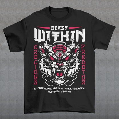 Introducing our captivating and empowering "Beast Within" Tiger Head T-Shirt – a fearless expression of strength and courage that's bound to make a bold statement. Crafted for those who embrace their inner power, this tee showcases a striking tiger head, capturing the fierce intensity and untamed spirit of this majestic creature. Above the captivating tiger graphic, the words "BEAST WITHIN" stand proudly, serving as a reminder of the untapped potential that resides within each of us.