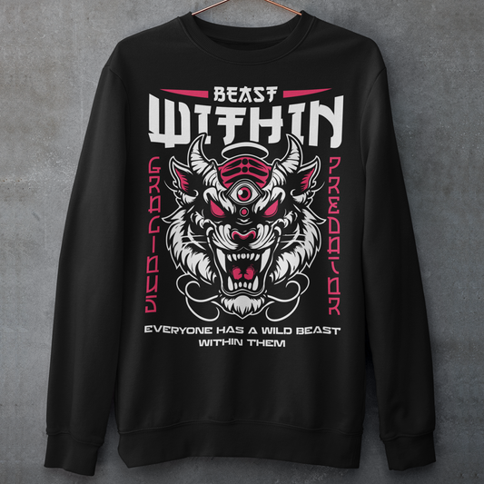 Introducing our captivating and empowering "Beast Within" Tiger Head Sweatshirt – a fearless expression of strength and courage that's bound to make a bold statement. Crafted for those who embrace their inner power, this tee showcases a striking tiger head, capturing the fierce intensity and untamed spirit of this majestic creature. Above the captivating tiger graphic, the words "BEAST WITHIN" stand proudly, serving as a reminder of the untapped potential that resides within each of us.