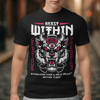 Introducing our captivating and empowering "Beast Within" Tiger Head T-Shirt – a fearless expression of strength and courage that's bound to make a bold statement. Crafted for those who embrace their inner power, this tee showcases a striking tiger head, capturing the fierce intensity and untamed spirit of this majestic creature. Above the captivating tiger graphic, the words "BEAST WITHIN" stand proudly, serving as a reminder of the untapped potential that resides within each of us.
